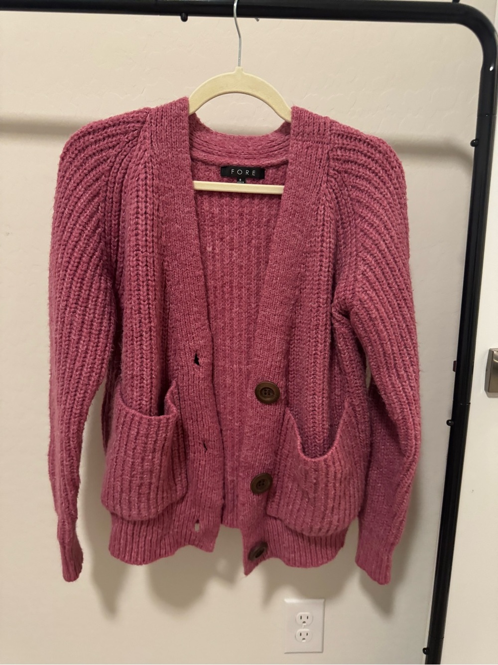 Pink Chunky Knit Button-Front Cardigan Sweater